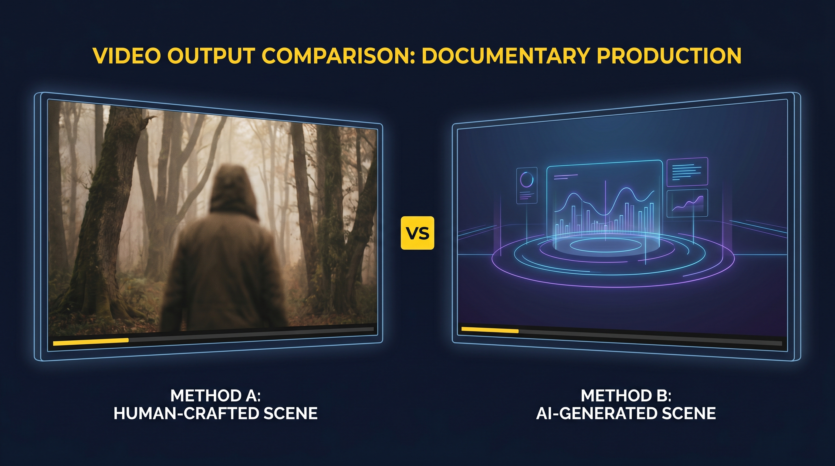 Side-by-side quality comparison: human editor vs AI generated faceless video output